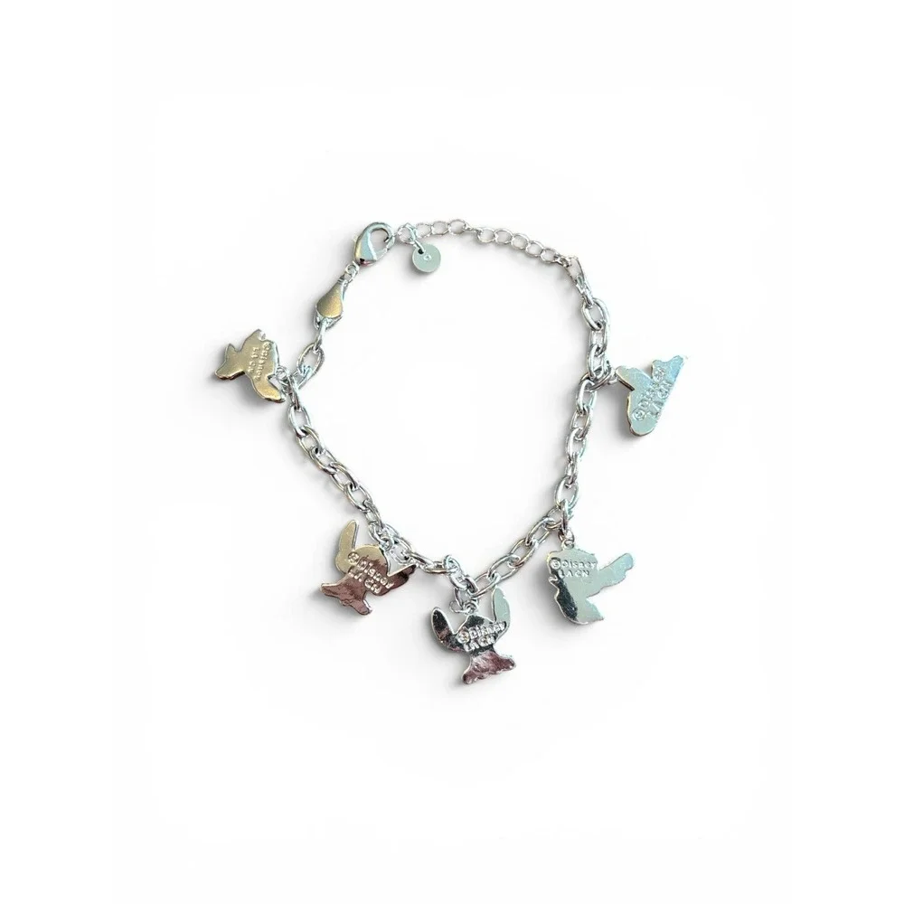 Disney Lilo Stitch Silver Charm Bracelet set of‎ two 'Ohana Means Family' Design